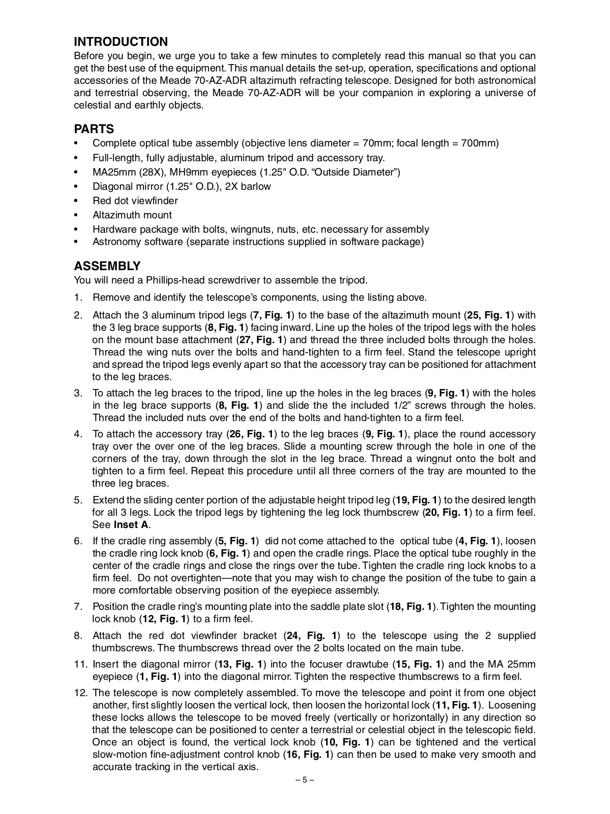 PDF manual for Meade Telescope Polaris 60AZ-D